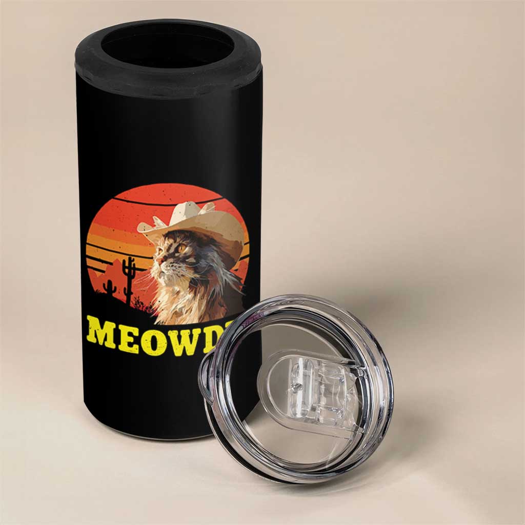 Funny Meowdy 4 in 1 Can Cooler Tumbler Country Music Western Cowboy Cat - Wonder Print Shop
