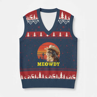 Funny Meowdy V-Neck Knit Sweater Vest Country Music Western Cowboy Cat - Wonder Print Shop