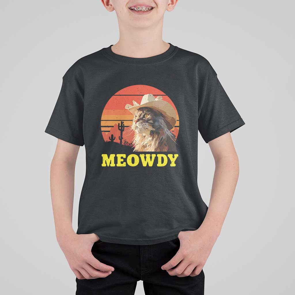 Funny Meowdy T Shirt For Kid Country Music Western Cowboy Cat - Wonder Print Shop
