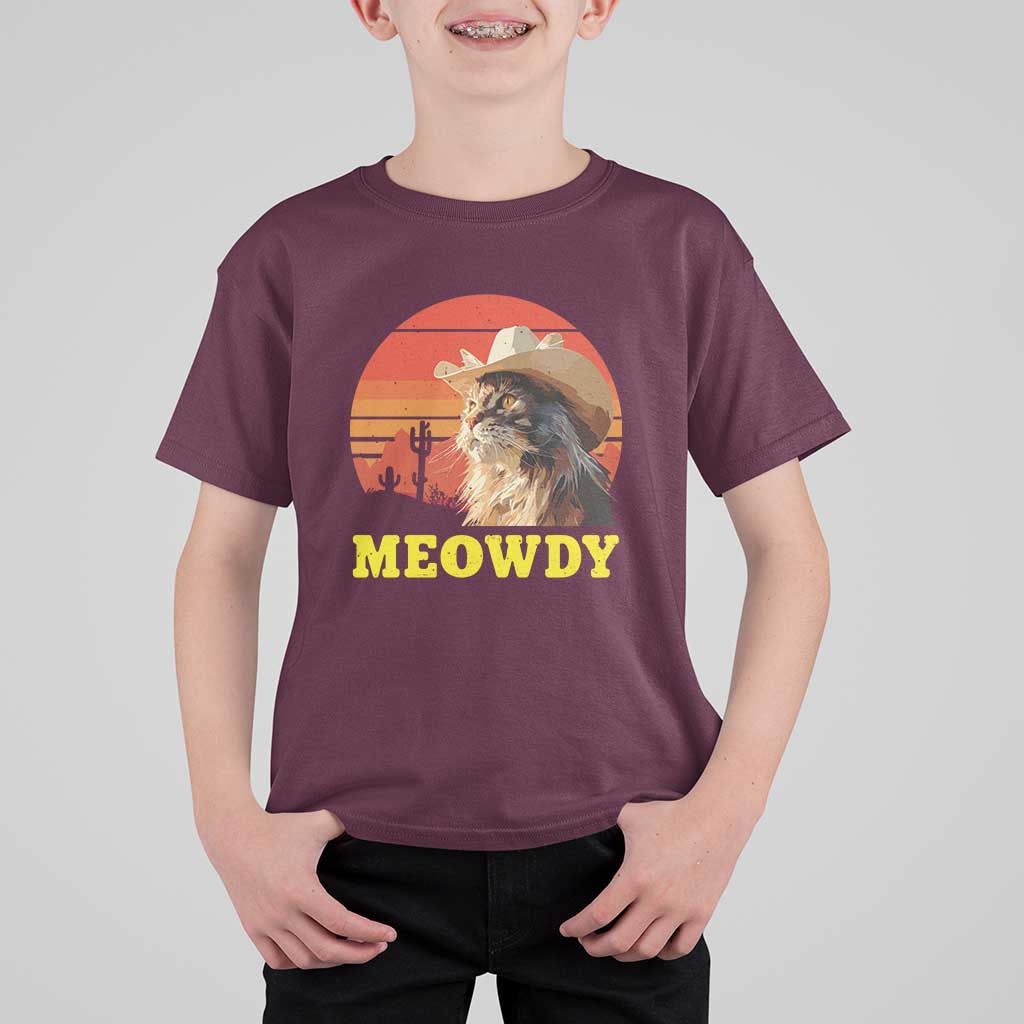 Funny Meowdy T Shirt For Kid Country Music Western Cowboy Cat - Wonder Print Shop