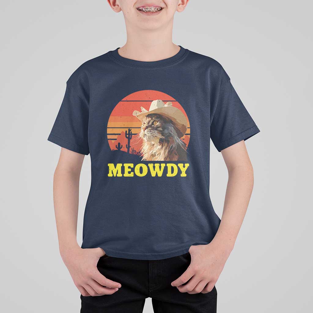 Funny Meowdy T Shirt For Kid Country Music Western Cowboy Cat - Wonder Print Shop