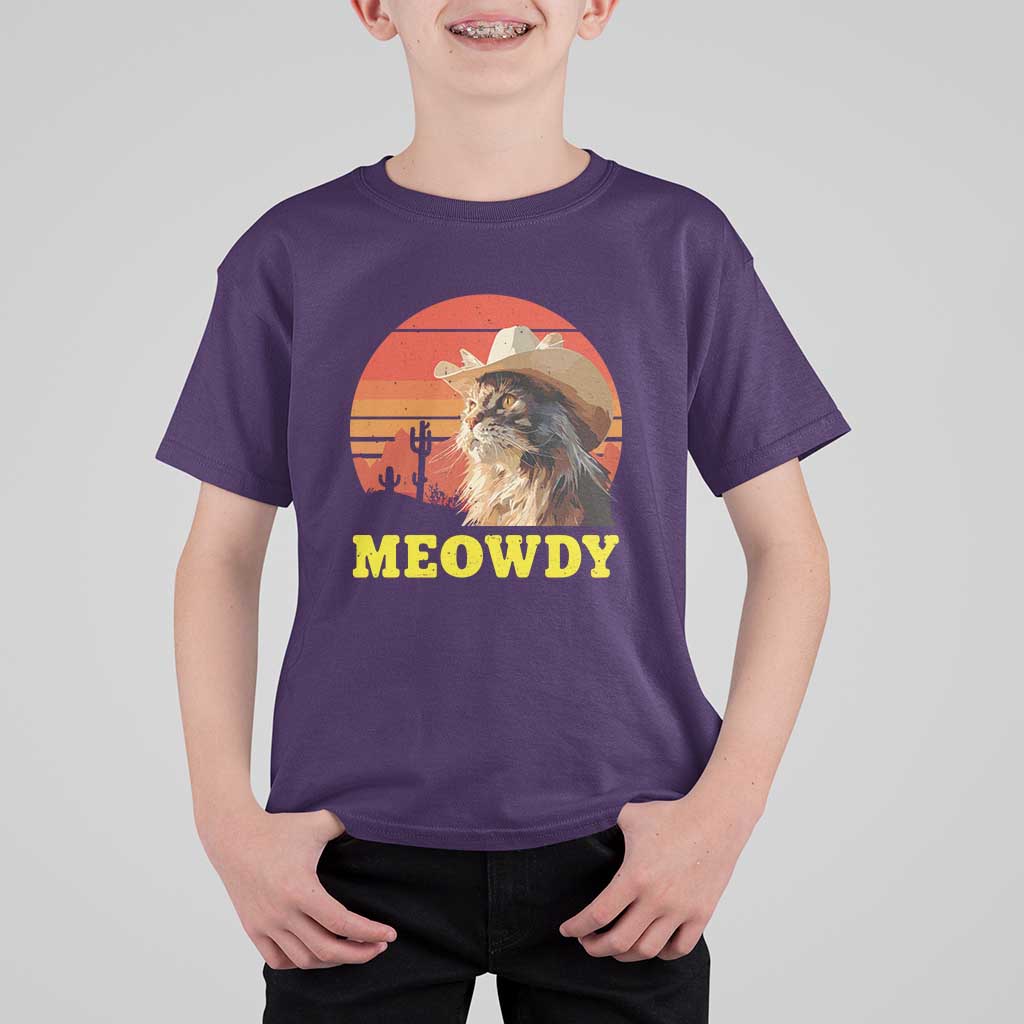 Funny Meowdy T Shirt For Kid Country Music Western Cowboy Cat - Wonder Print Shop