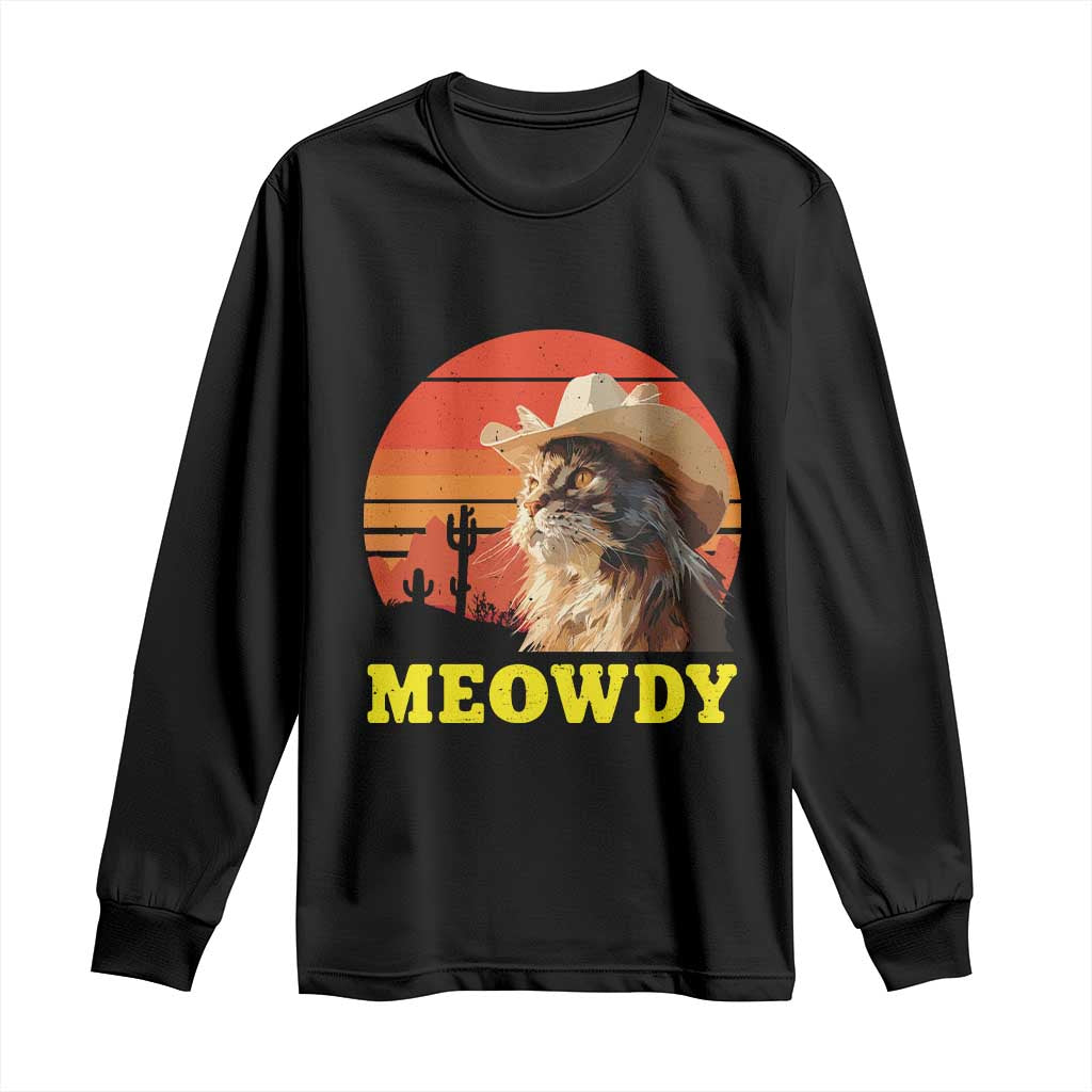 Funny Meowdy Long Sleeve Shirt Country Music Western Cowboy Cat - Wonder Print Shop