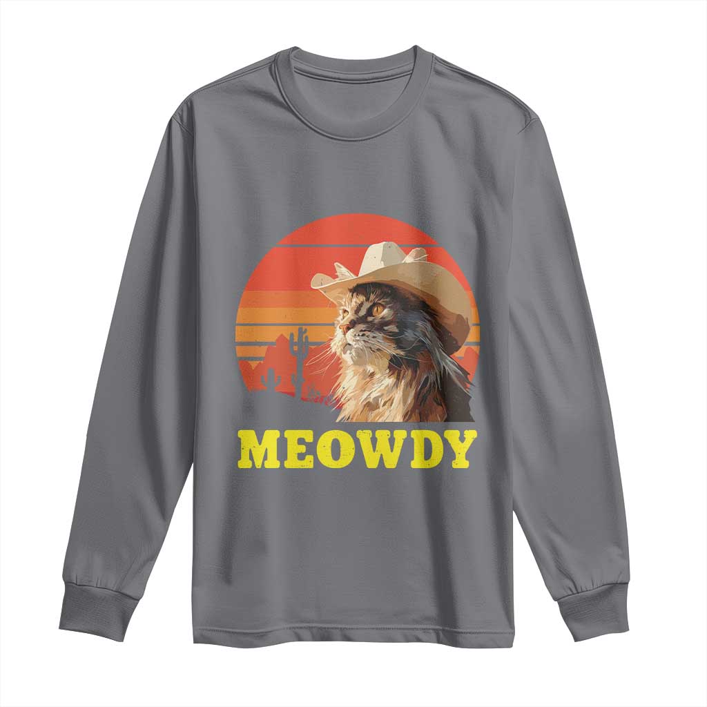 Funny Meowdy Long Sleeve Shirt Country Music Western Cowboy Cat - Wonder Print Shop