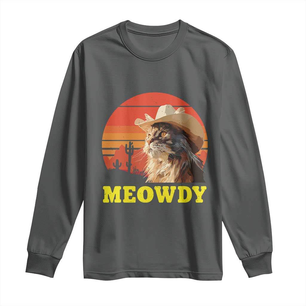 Funny Meowdy Long Sleeve Shirt Country Music Western Cowboy Cat - Wonder Print Shop