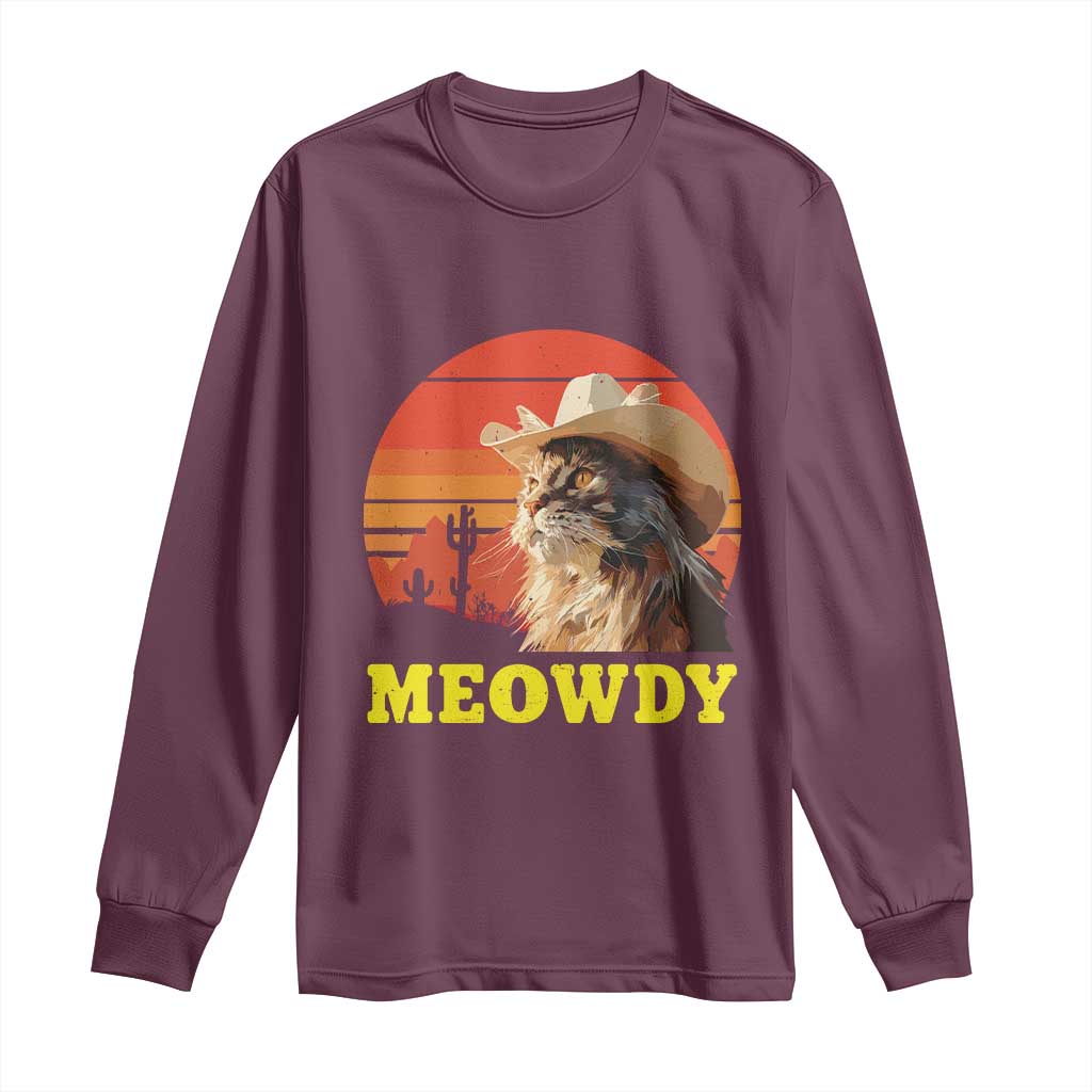 Funny Meowdy Long Sleeve Shirt Country Music Western Cowboy Cat - Wonder Print Shop