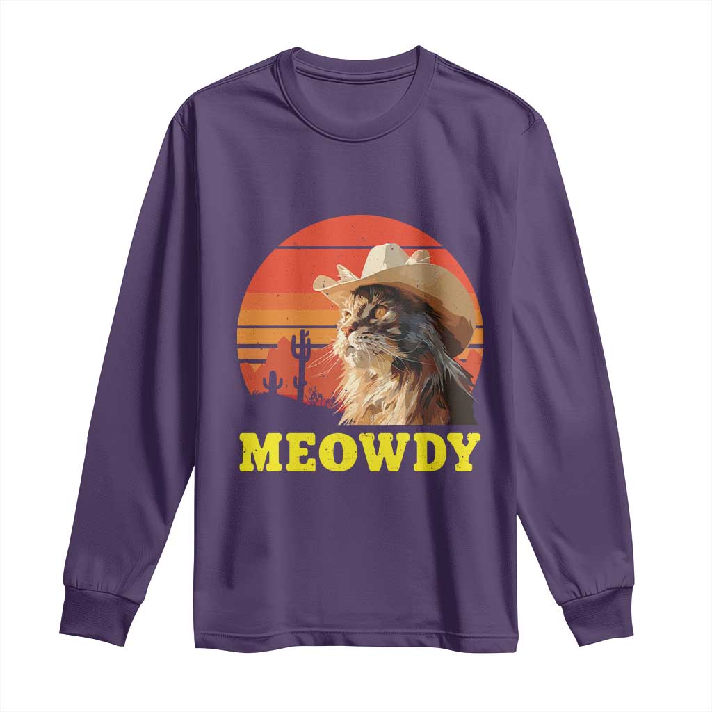 Funny Meowdy Long Sleeve Shirt Country Music Western Cowboy Cat - Wonder Print Shop