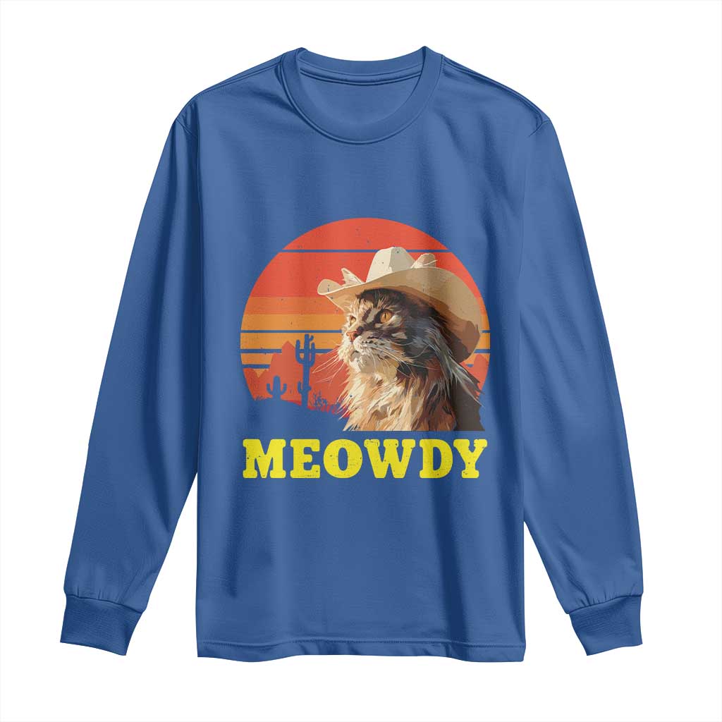 Funny Meowdy Long Sleeve Shirt Country Music Western Cowboy Cat - Wonder Print Shop