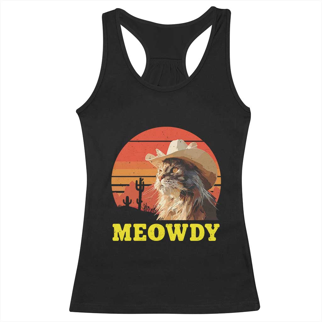 Funny Meowdy Racerback Tank Top Country Music Western Cowboy Cat - Wonder Print Shop