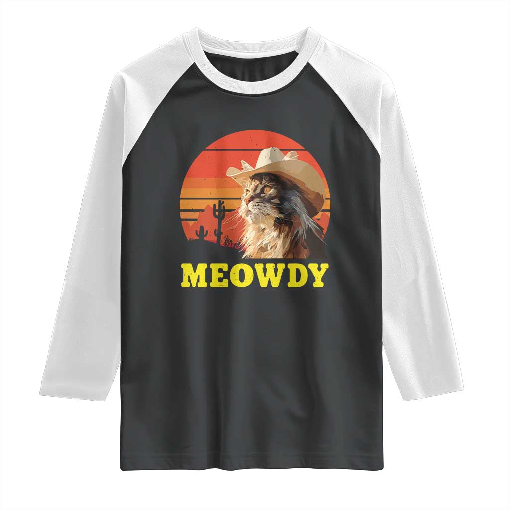Funny Meowdy Raglan Shirt Country Music Western Cowboy Cat - Wonder Print Shop