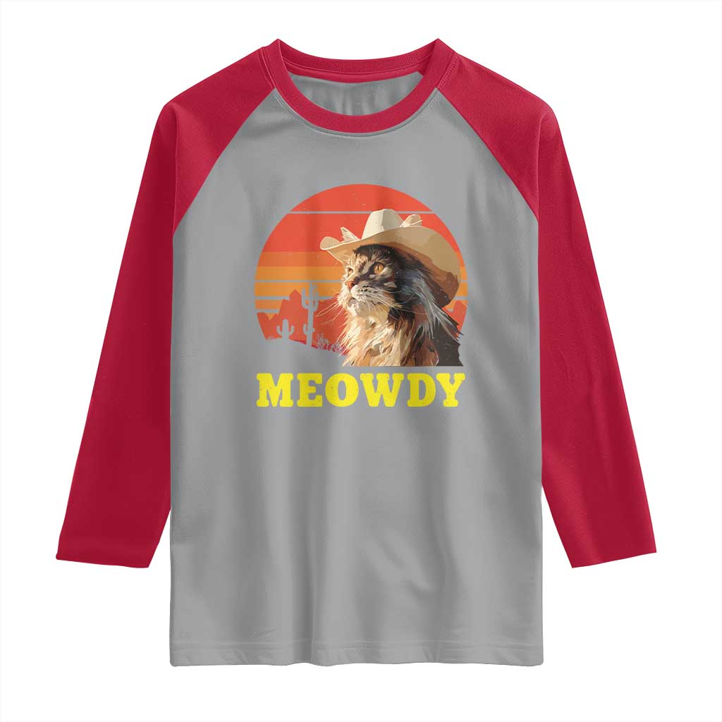 Funny Meowdy Raglan Shirt Country Music Western Cowboy Cat - Wonder Print Shop