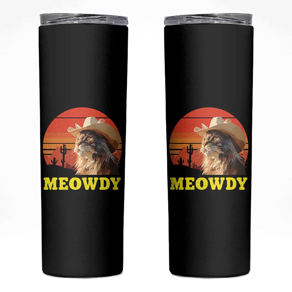 Funny Meowdy Skinny Tumbler Country Music Western Cowboy Cat - Wonder Print Shop