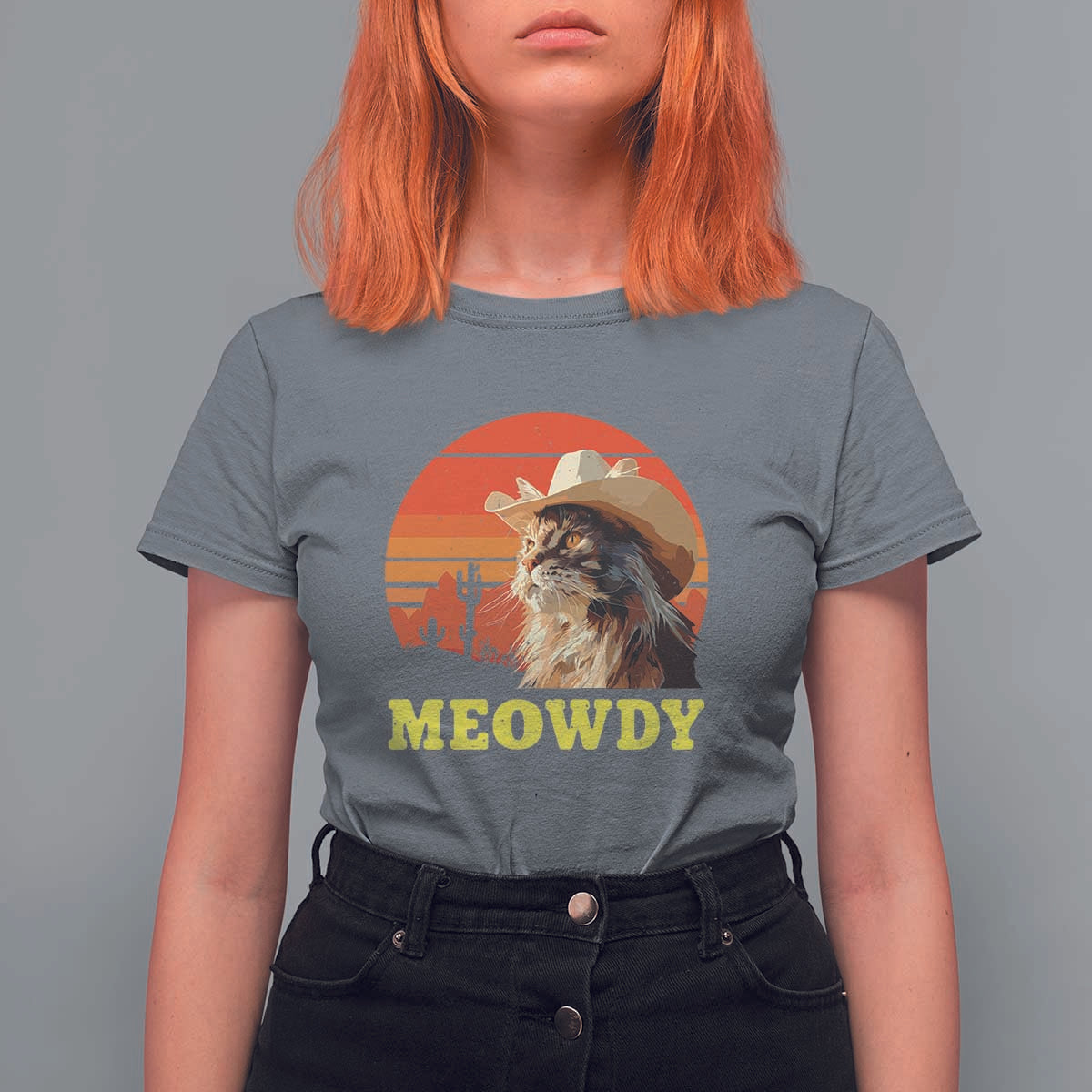 Funny Meowdy T Shirt For Women Country Music Western Cowboy Cat - Wonder Print Shop