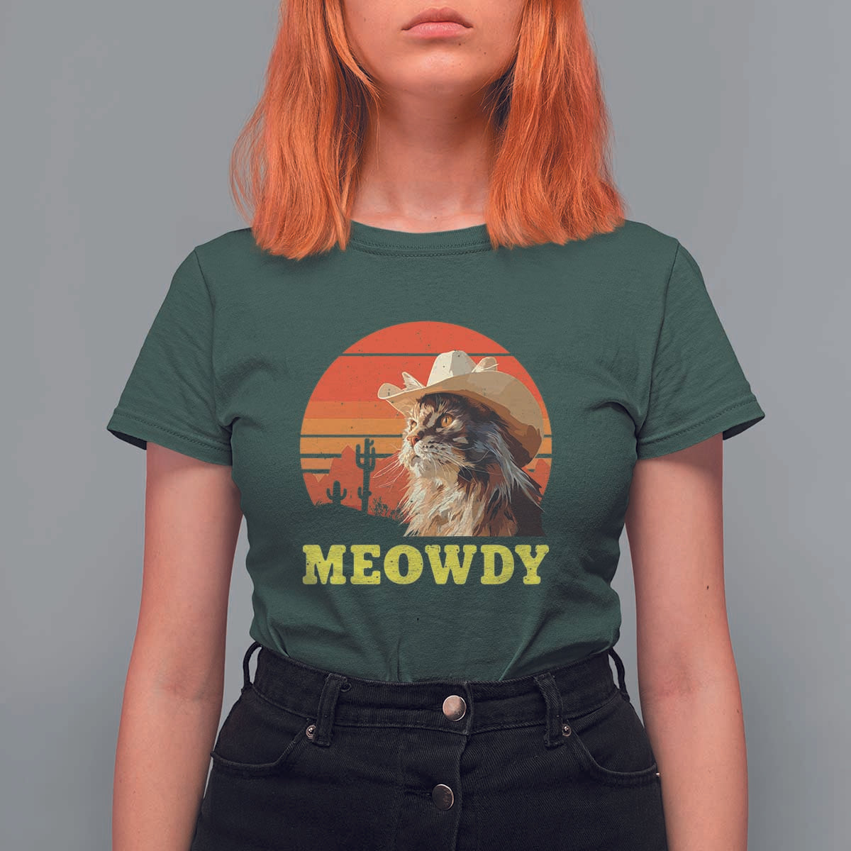 Funny Meowdy T Shirt For Women Country Music Western Cowboy Cat - Wonder Print Shop
