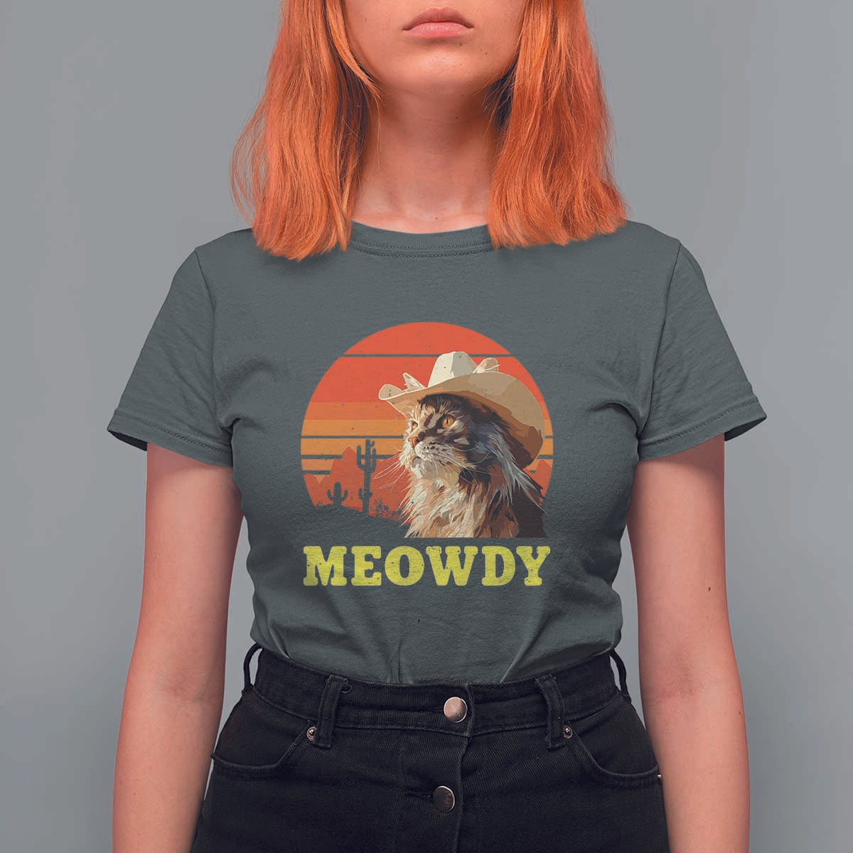 Funny Meowdy T Shirt For Women Country Music Western Cowboy Cat - Wonder Print Shop