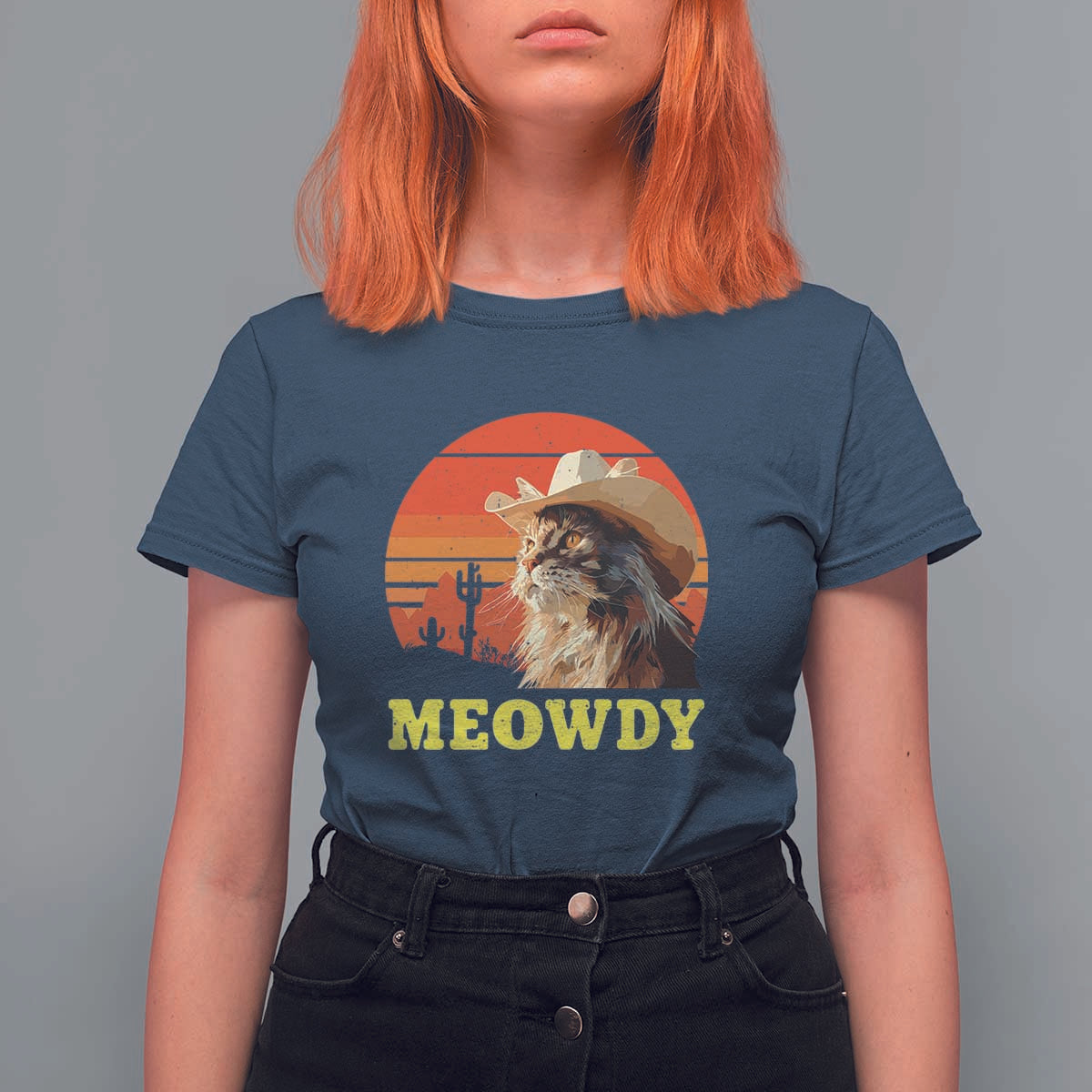 Funny Meowdy T Shirt For Women Country Music Western Cowboy Cat - Wonder Print Shop