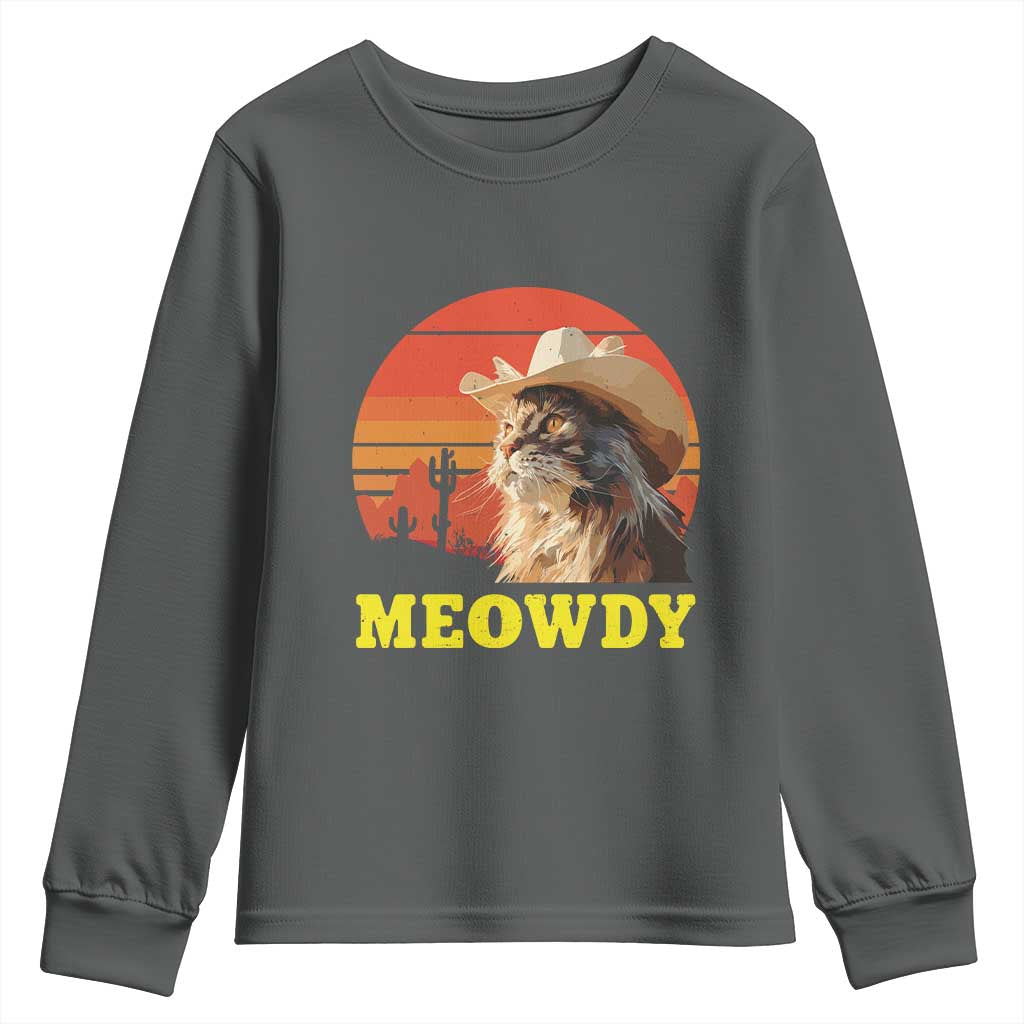 Funny Meowdy Youth Sweatshirt Country Music Western Cowboy Cat - Wonder Print Shop