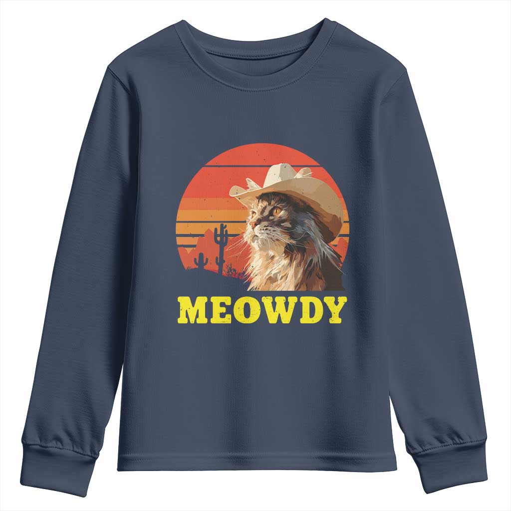 Funny Meowdy Youth Sweatshirt Country Music Western Cowboy Cat - Wonder Print Shop