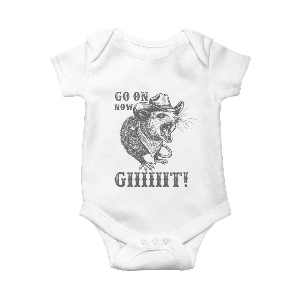 Funny Cowboy Opossum Baby Onesie Go On Now Git Western Country Opossum - Wonder Print Shop