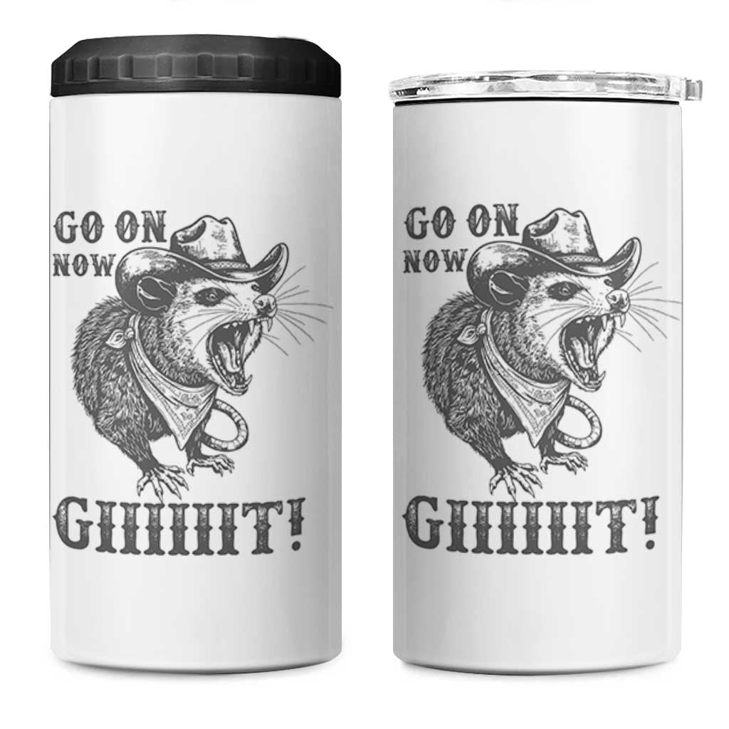 Funny Cowboy Opossum 4 in 1 Can Cooler Tumbler Go On Now Git Western Country Opossum - Wonder Print Shop