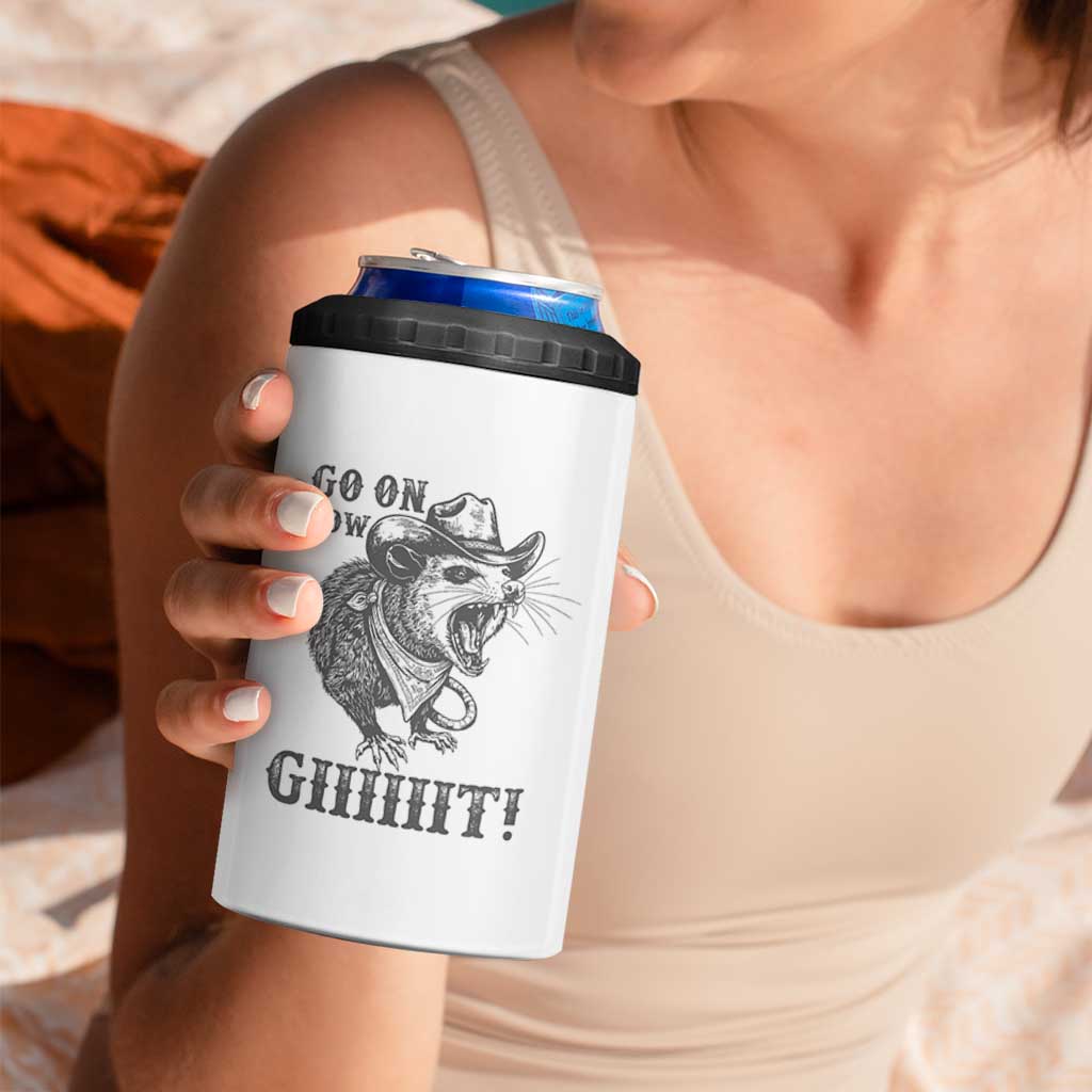Funny Cowboy Opossum 4 in 1 Can Cooler Tumbler Go On Now Git Western Country Opossum - Wonder Print Shop