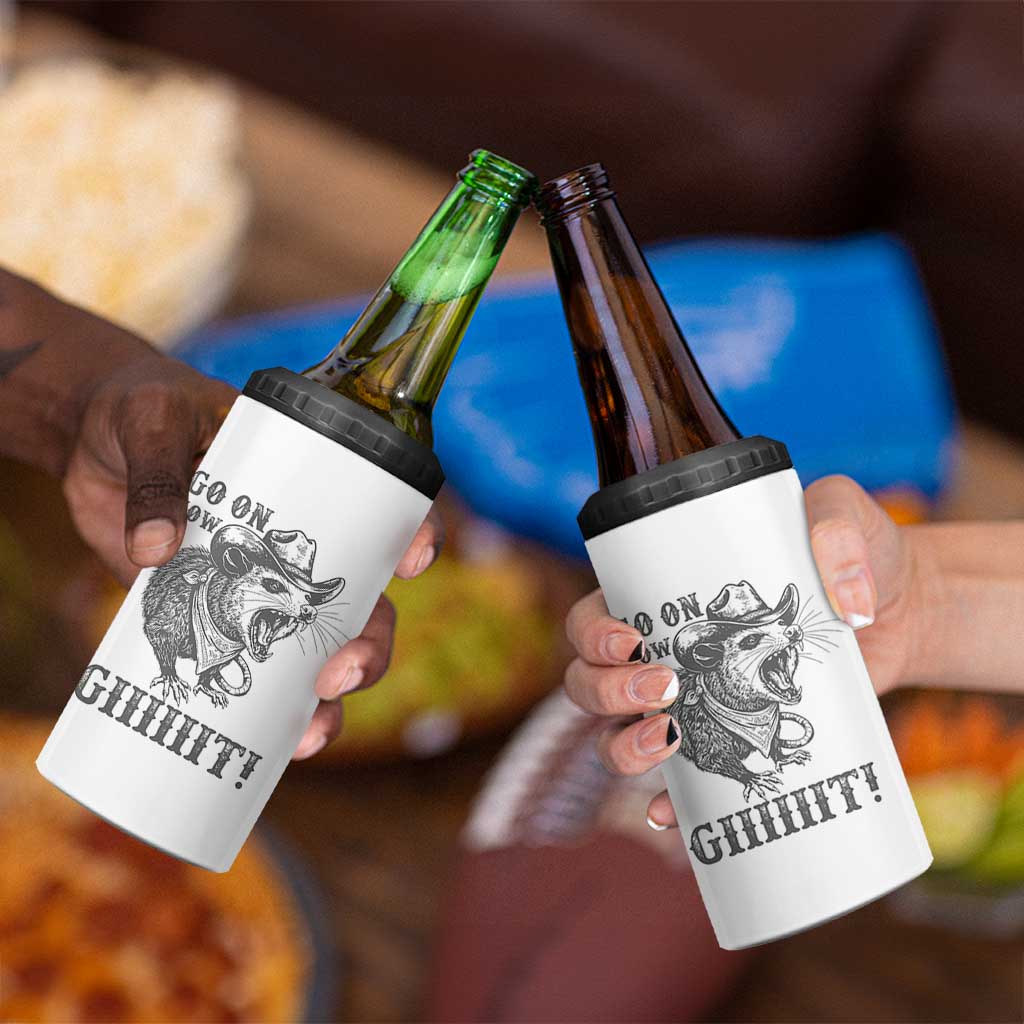 Funny Cowboy Opossum 4 in 1 Can Cooler Tumbler Go On Now Git Western Country Opossum - Wonder Print Shop