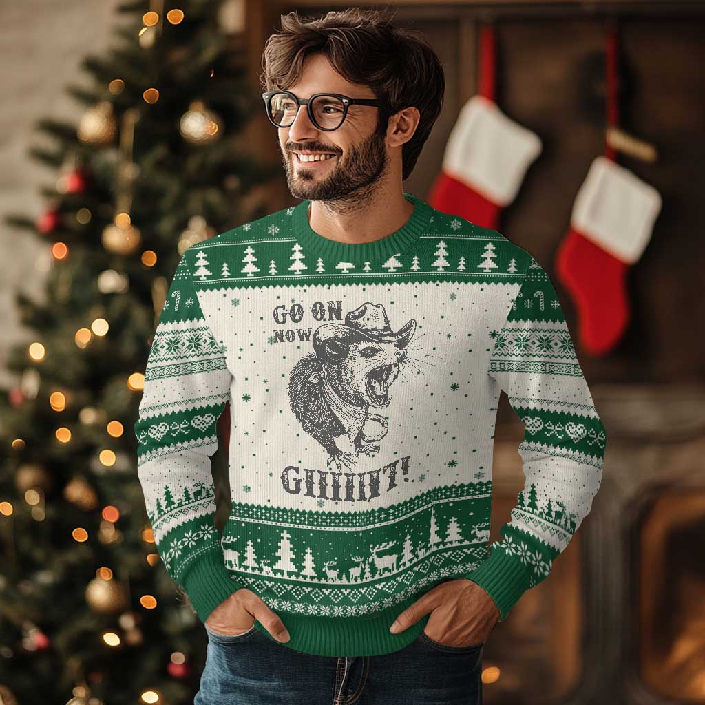 Funny Cowboy Opossum Ugly Christmas Sweater Go On Now Git Western Country Opossum - Wonder Print Shop