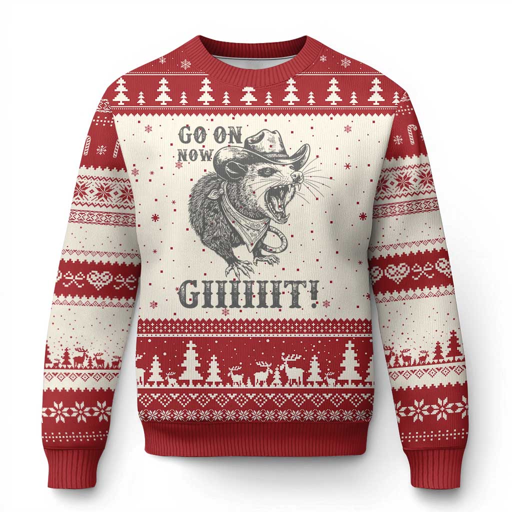 Funny Cowboy Opossum Ugly Christmas Sweater Go On Now Git Western Country Opossum - Wonder Print Shop