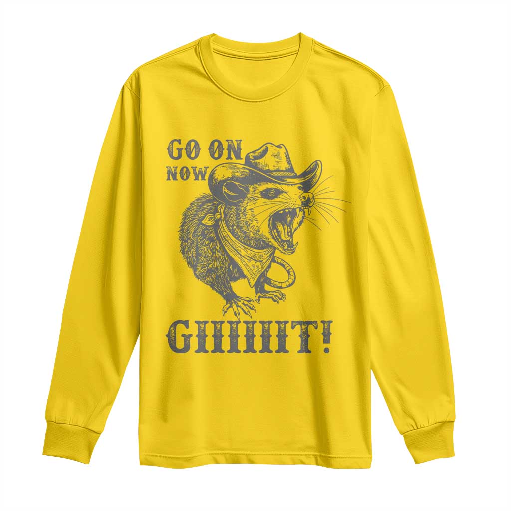 Funny Cowboy Opossum Long Sleeve Shirt Go On Now Git Western Country Opossum - Wonder Print Shop