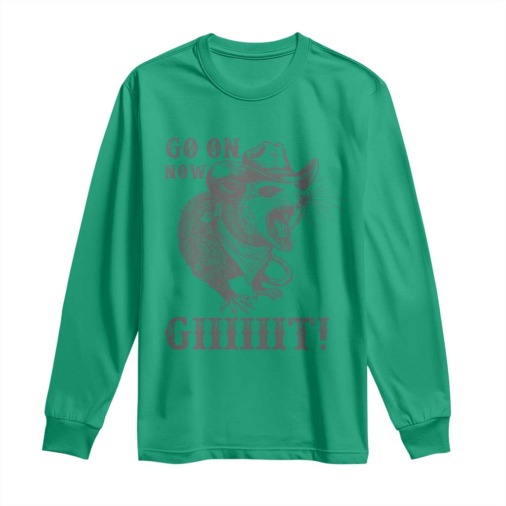 Funny Cowboy Opossum Long Sleeve Shirt Go On Now Git Western Country Opossum - Wonder Print Shop