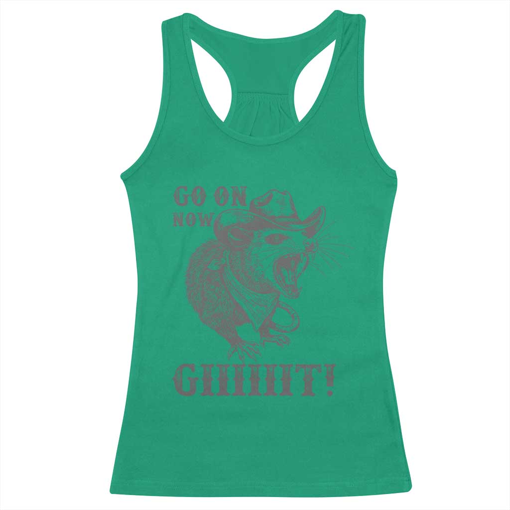 Funny Cowboy Opossum Racerback Tank Top Go On Now Git Western Country Opossum - Wonder Print Shop