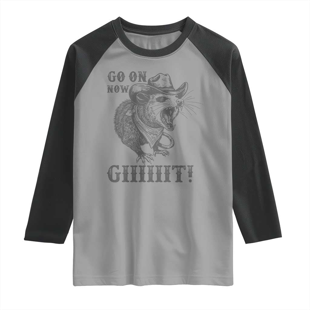Funny Cowboy Opossum Raglan Shirt Go On Now Git Western Country Opossum - Wonder Print Shop