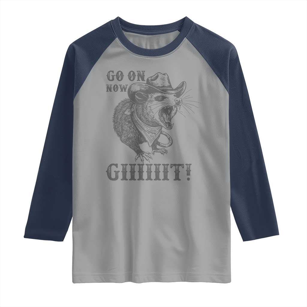 Funny Cowboy Opossum Raglan Shirt Go On Now Git Western Country Opossum - Wonder Print Shop