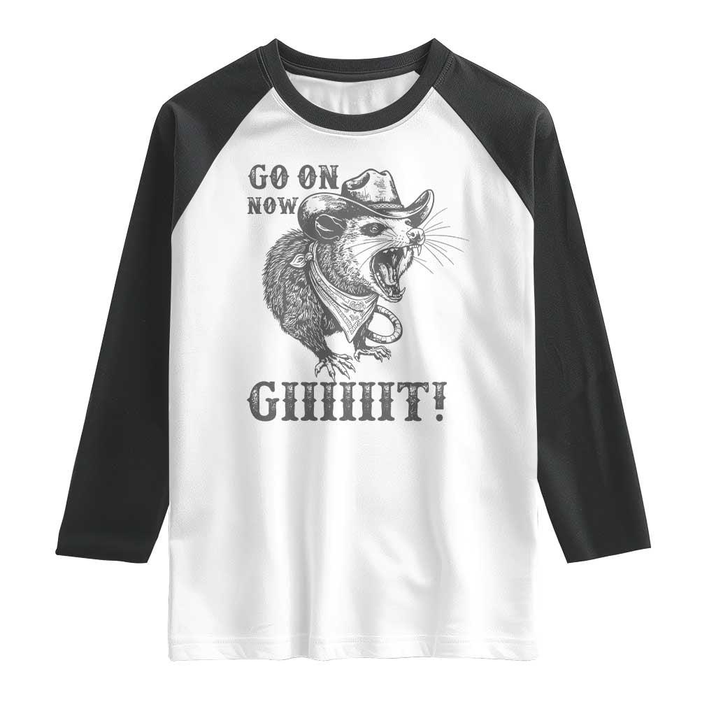 Funny Cowboy Opossum Raglan Shirt Go On Now Git Western Country Opossum - Wonder Print Shop