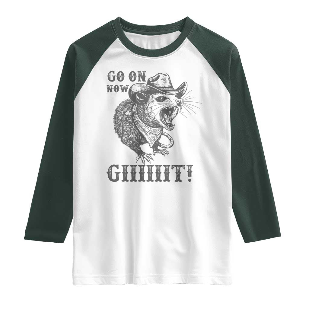Funny Cowboy Opossum Raglan Shirt Go On Now Git Western Country Opossum - Wonder Print Shop