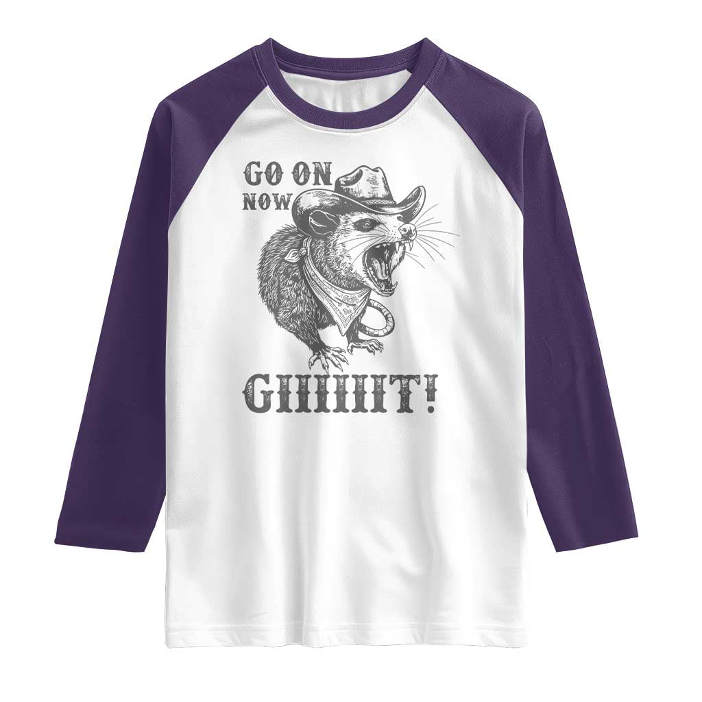Funny Cowboy Opossum Raglan Shirt Go On Now Git Western Country Opossum - Wonder Print Shop