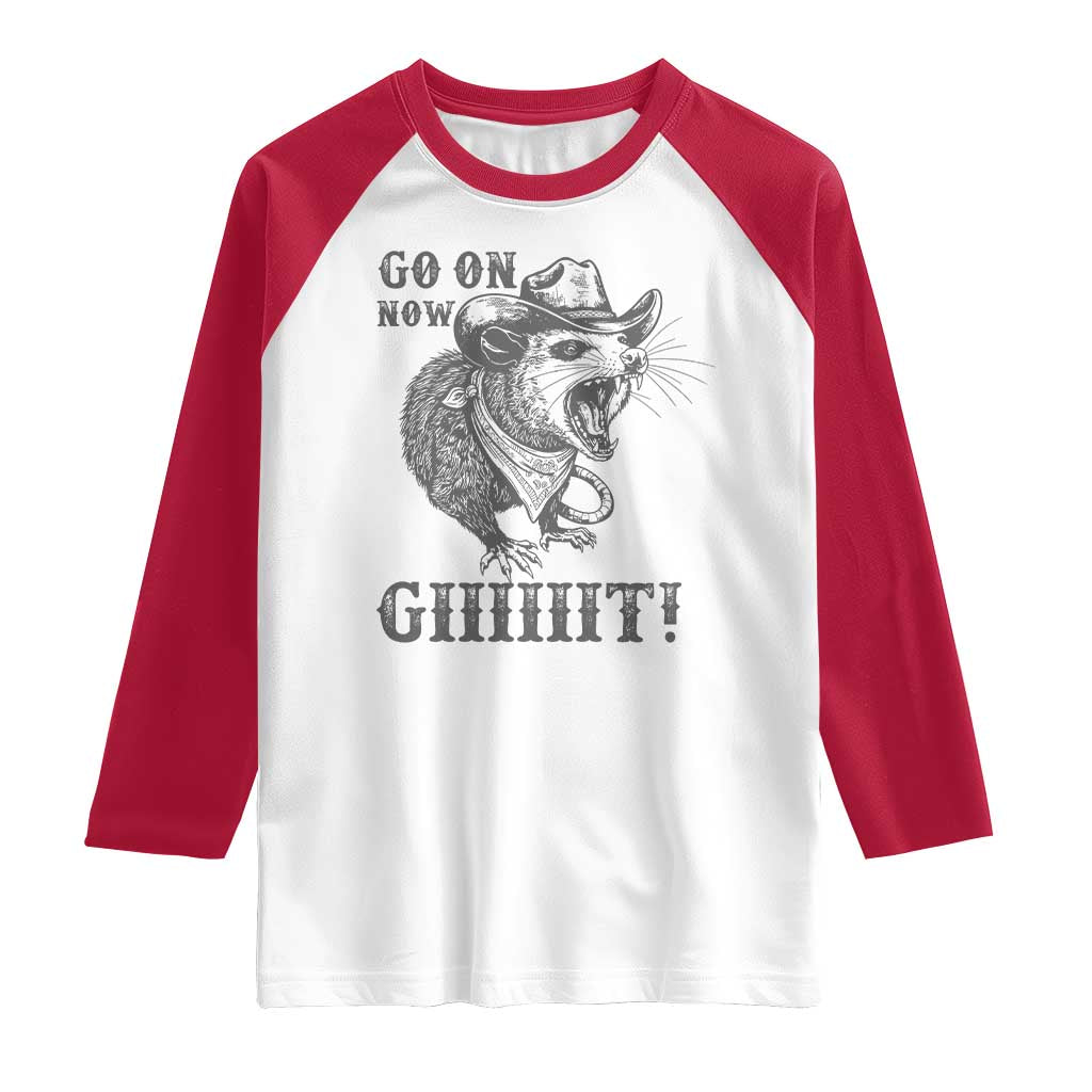 Funny Cowboy Opossum Raglan Shirt Go On Now Git Western Country Opossum - Wonder Print Shop