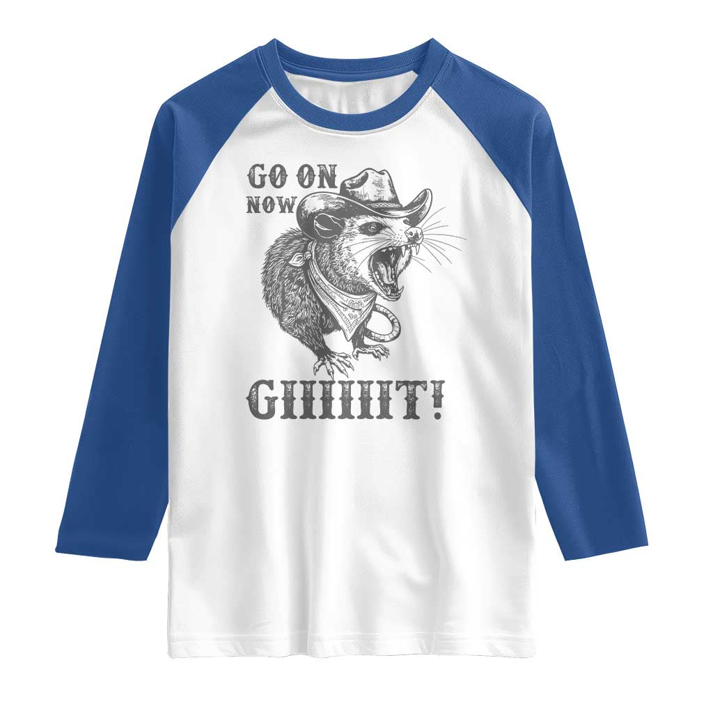 Funny Cowboy Opossum Raglan Shirt Go On Now Git Western Country Opossum - Wonder Print Shop