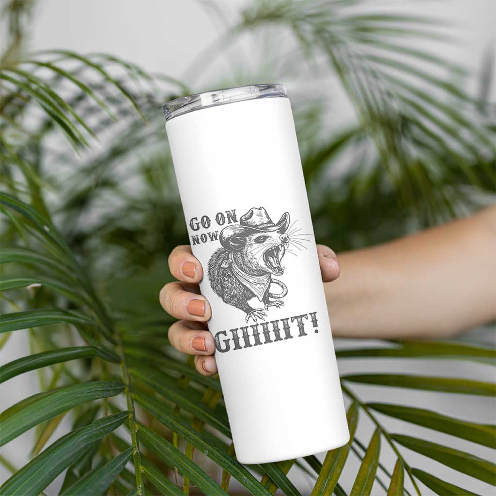 Funny Cowboy Opossum Skinny Tumbler Go On Now Git Western Country Opossum - Wonder Print Shop