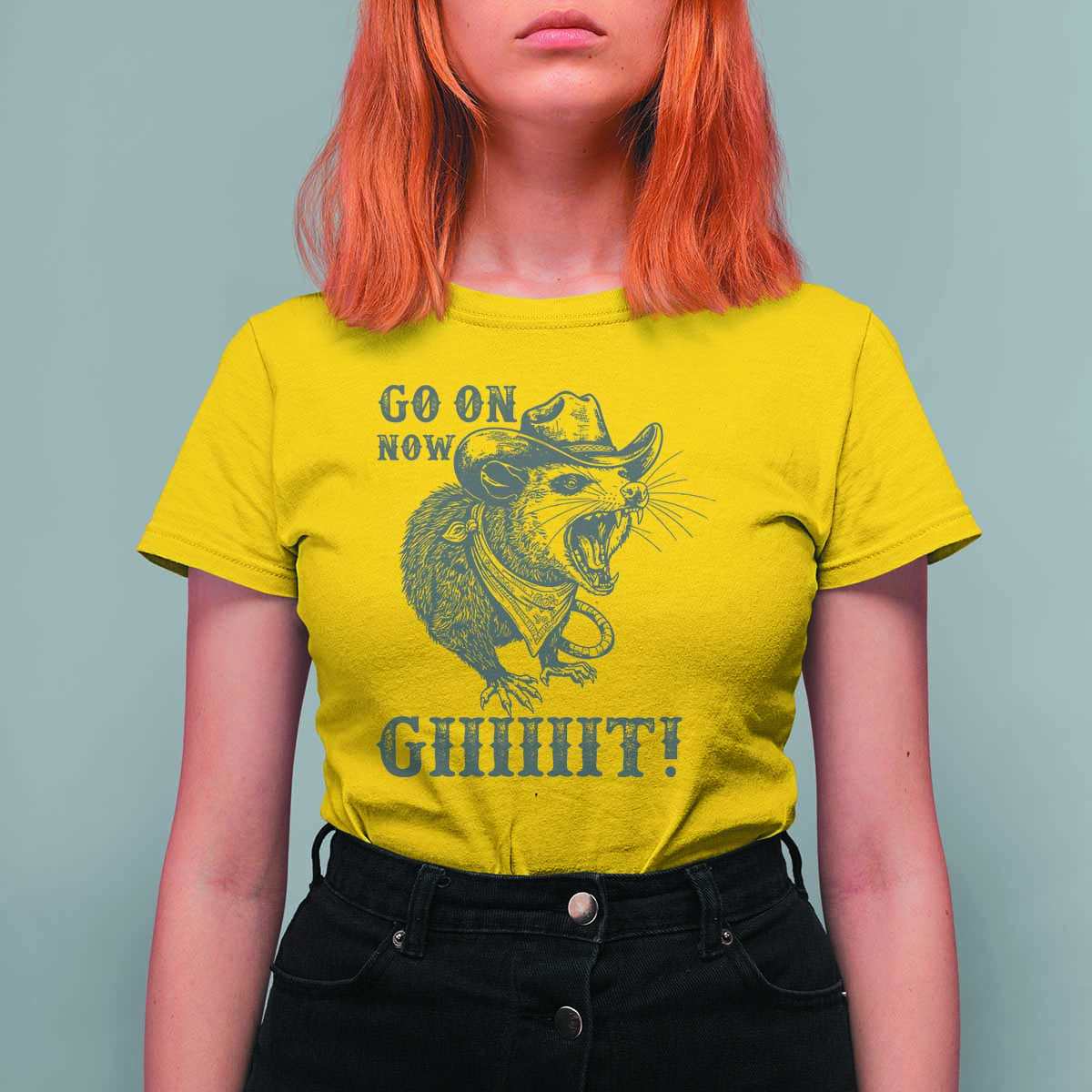 Funny Cowboy Opossum T Shirt For Women Go On Now Git Western Country Opossum - Wonder Print Shop