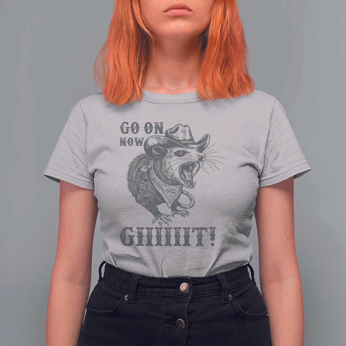 Funny Cowboy Opossum T Shirt For Women Go On Now Git Western Country Opossum - Wonder Print Shop