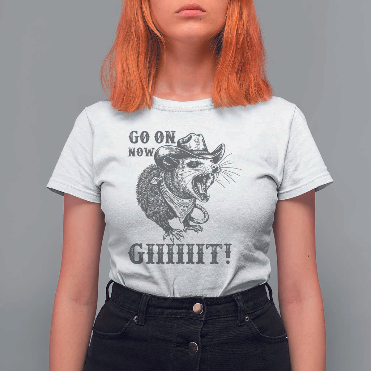 Funny Cowboy Opossum T Shirt For Women Go On Now Git Western Country Opossum - Wonder Print Shop
