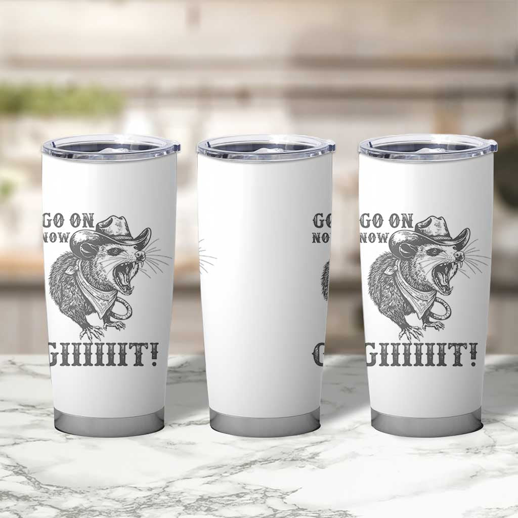 Funny Cowboy Opossum Tumbler Cup Go On Now Git Western Country Opossum - Wonder Print Shop