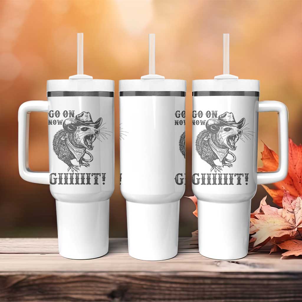 Funny Cowboy Opossum Tumbler With Handle Go On Now Git Western Country Opossum - Wonder Print Shop