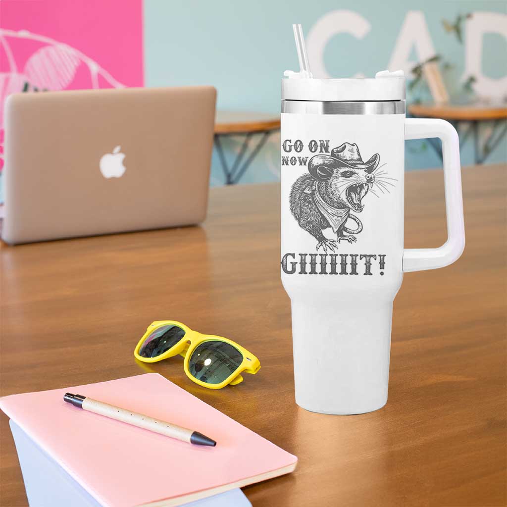 Funny Cowboy Opossum Tumbler With Handle Go On Now Git Western Country Opossum - Wonder Print Shop