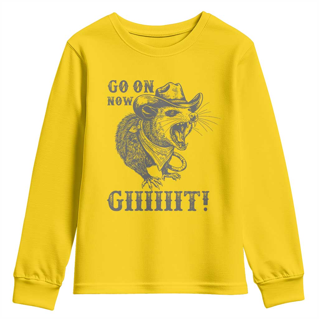 Funny Cowboy Opossum Youth Sweatshirt Go On Now Git Western Country Opossum - Wonder Print Shop