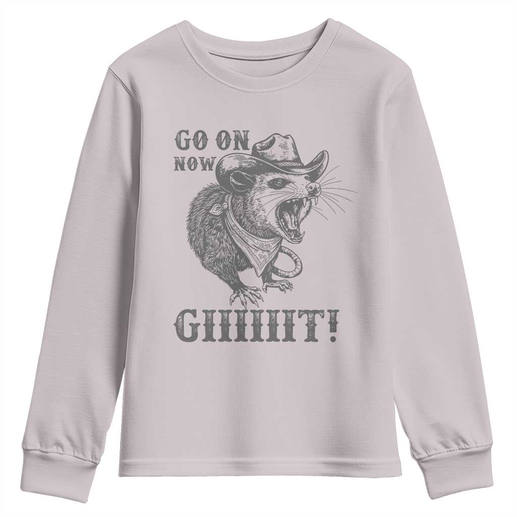 Funny Cowboy Opossum Youth Sweatshirt Go On Now Git Western Country Opossum - Wonder Print Shop