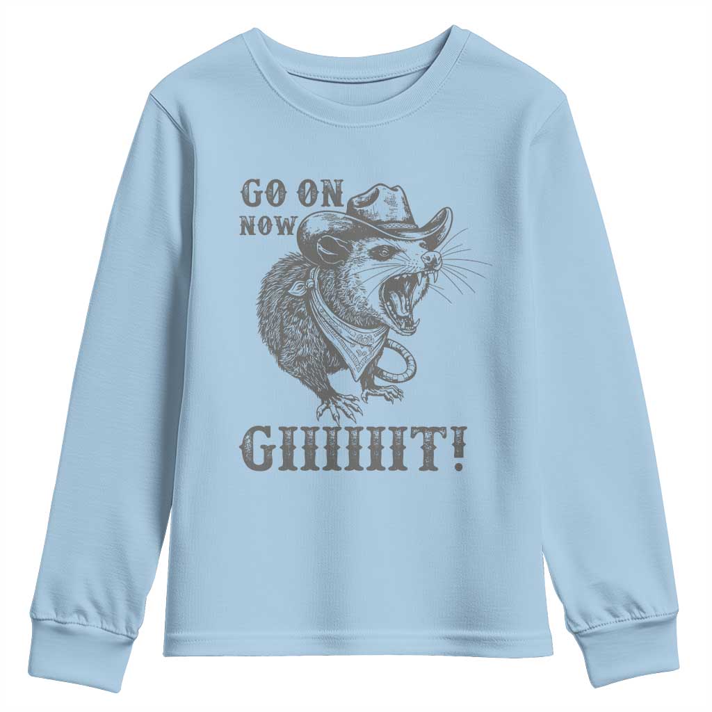 Funny Cowboy Opossum Youth Sweatshirt Go On Now Git Western Country Opossum - Wonder Print Shop