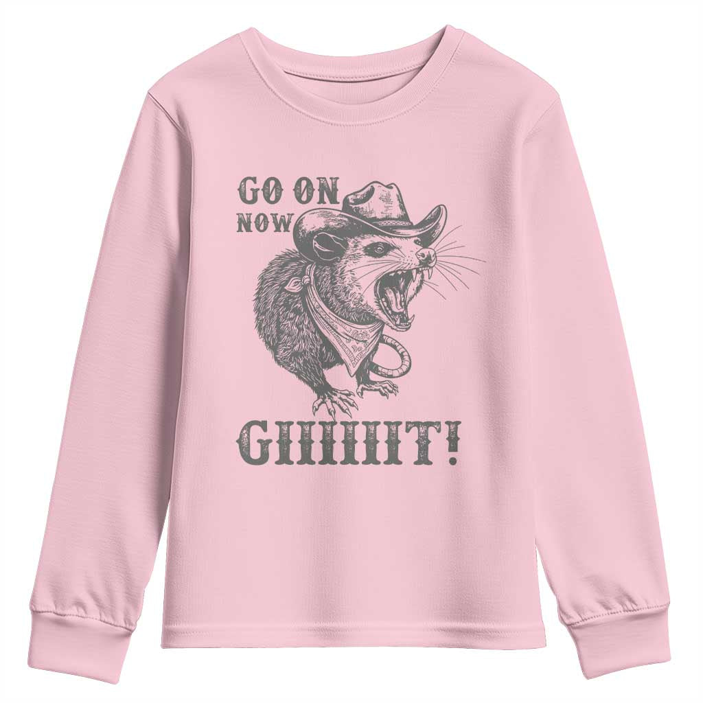 Funny Cowboy Opossum Youth Sweatshirt Go On Now Git Western Country Opossum - Wonder Print Shop