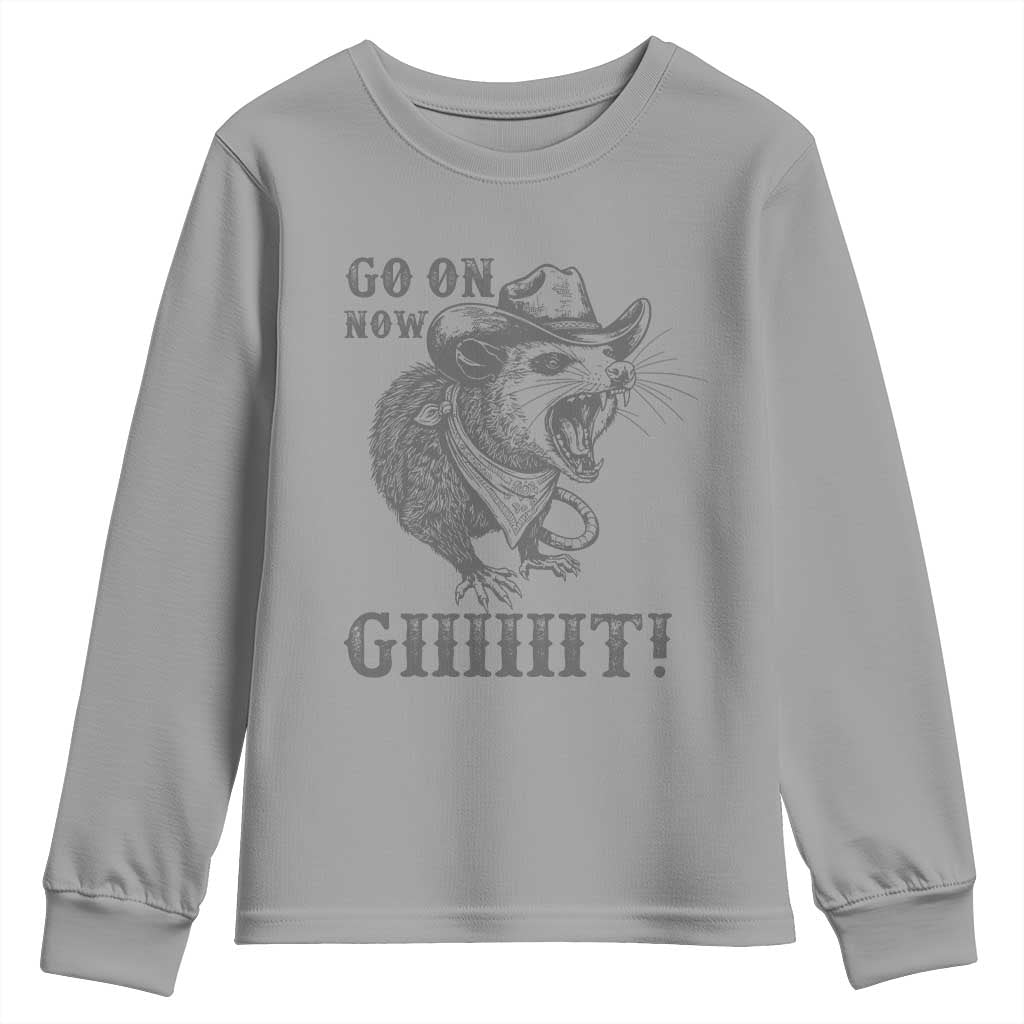 Funny Cowboy Opossum Youth Sweatshirt Go On Now Git Western Country Opossum - Wonder Print Shop
